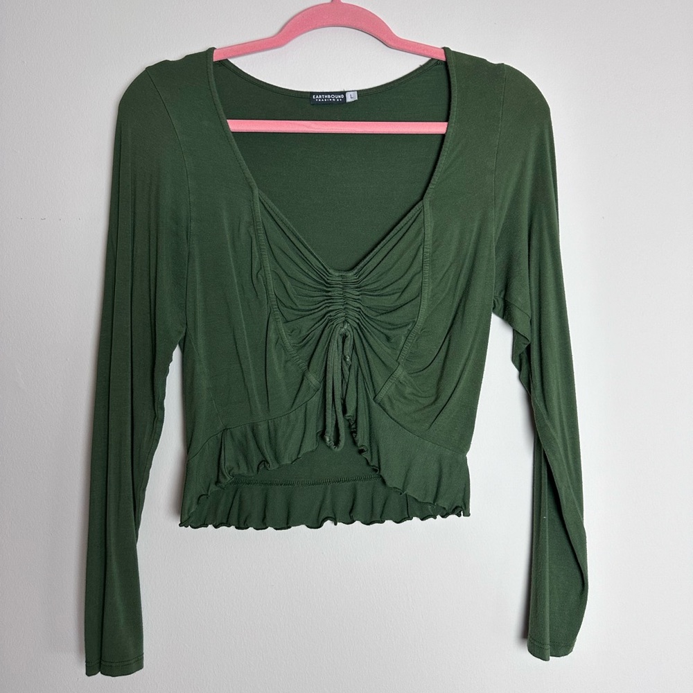 Earth Bound - Long Sleeve Crop Top - Green - Large